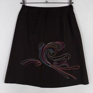 Harve Benard by Benard Holtzman Skirt Sz 10 Brown A Line Wool Embroidered Swirl
